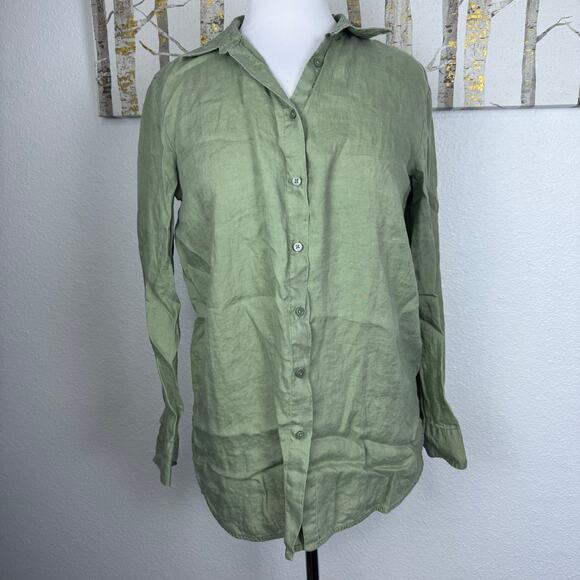 United Colors of Benetton Linen Long Sleeve Button Down Sage Green Small - Picture 1 of 7